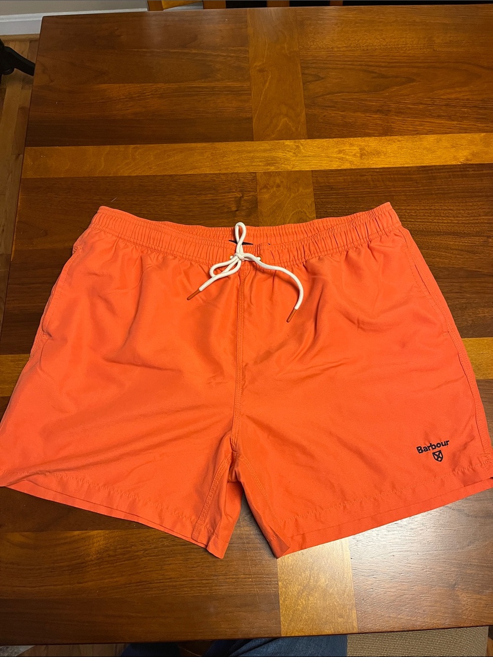Barbour Men’s Coral-Orange Swim Trunks, large USA, adjustable
